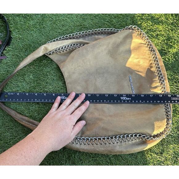 Michael Michael Kors Purse Leather Hobo Taupe Braided Chain Shoulder Bag - Picture 15 of 16
